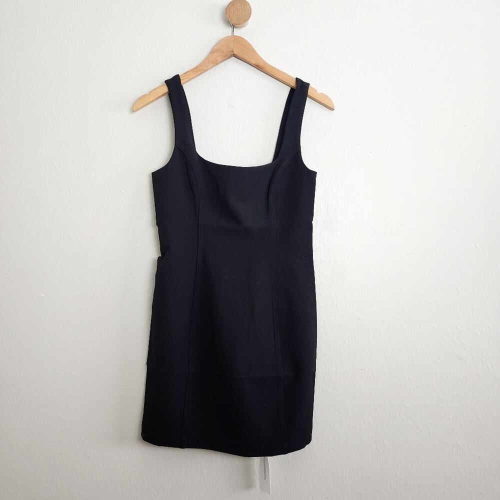Rumored Twiggy Mini Dress Black Square Neck Stretch Knit Bodycon LBD NWT Size 4 - Picture 2 of 10
